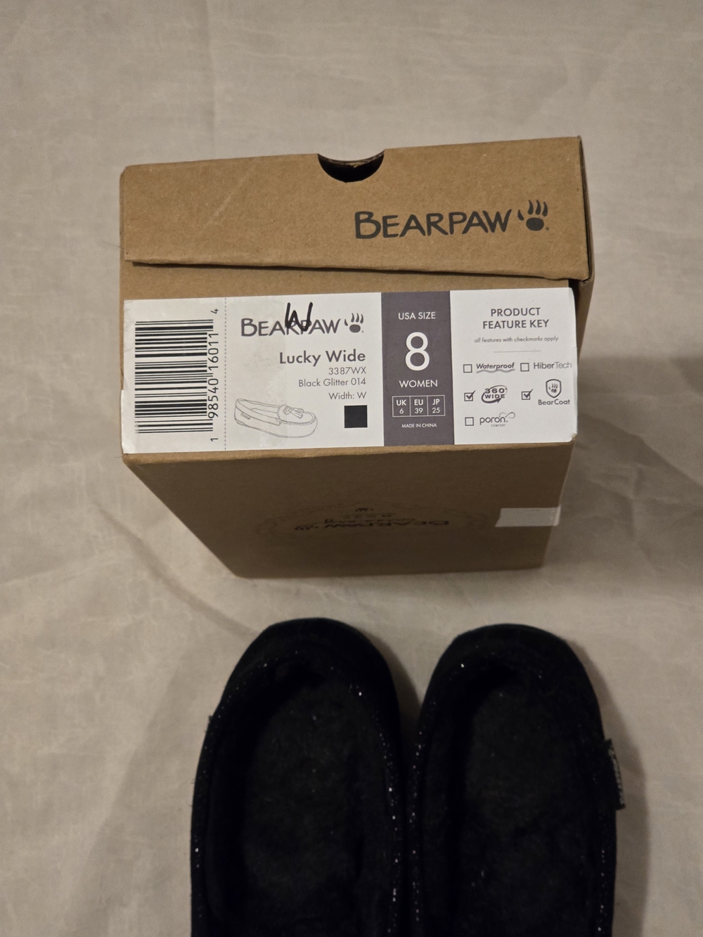 BearPaw Black Glitter Moccasin Slippers with Tassels